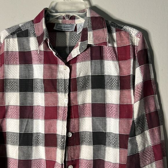 Jane Ashley plaid long sleeve button down shirt, size medium - Picture 3 of 10